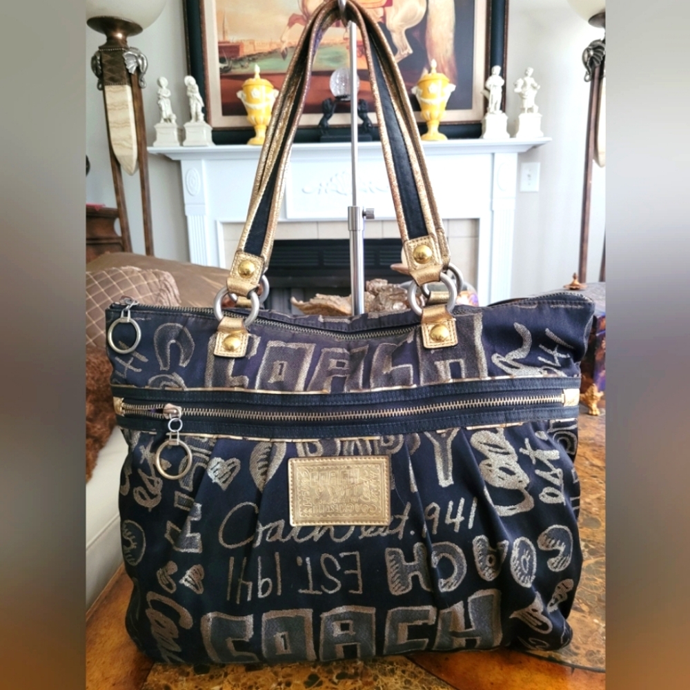 Coach Black and Gold Poppy Women's Bag - Picture 1 of 10